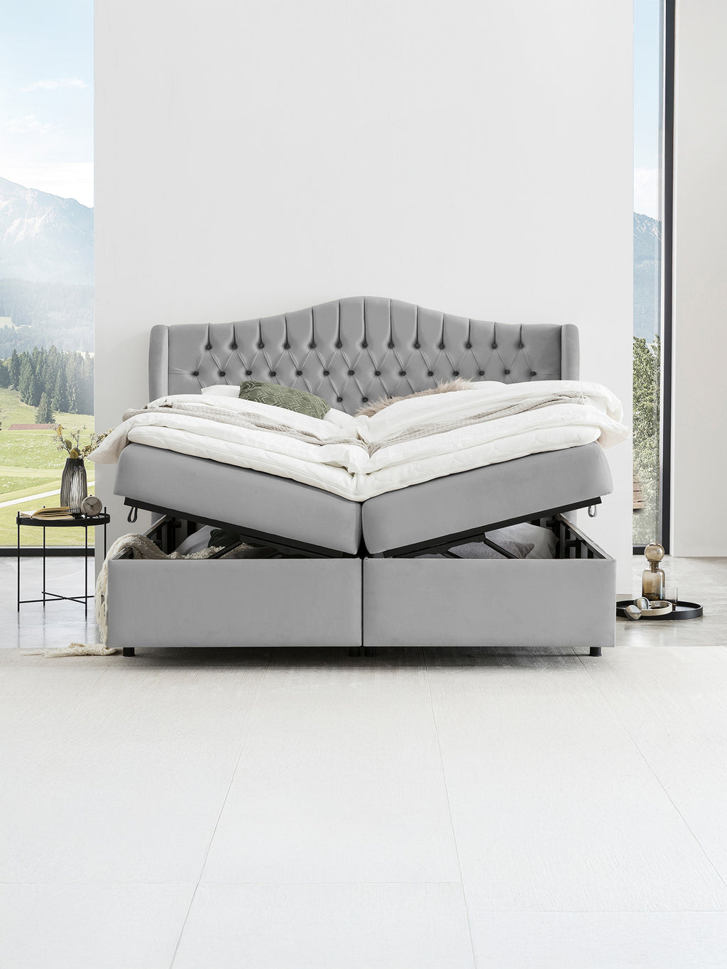 Velours Boxspringbett mit Stauraum Grau MAISON