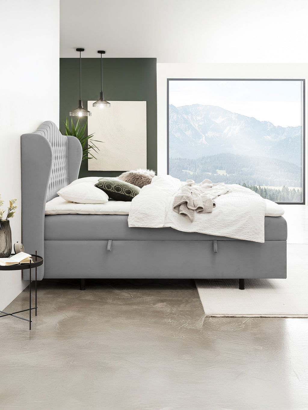 Velours Boxspringbett mit Stauraum Grau MAISON