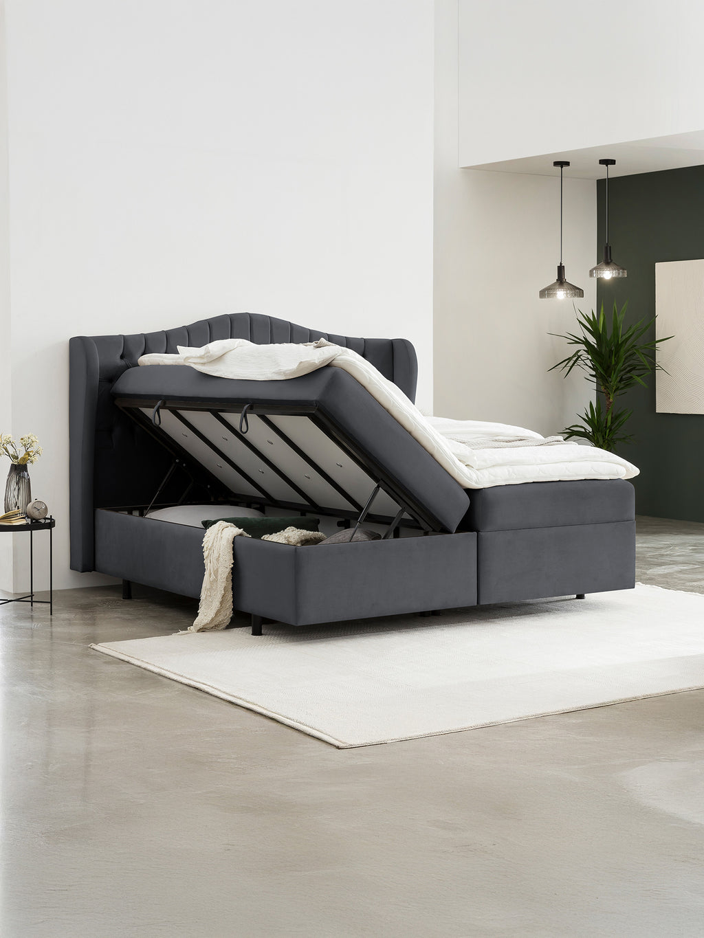 Velours Boxspringbett mit Stauraum Schwarz MAISON