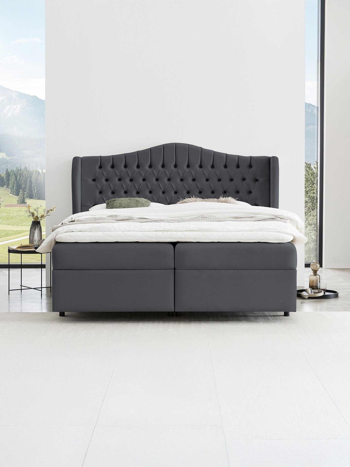 Velours Boxspringbett mit Stauraum Schwarz MAISON
