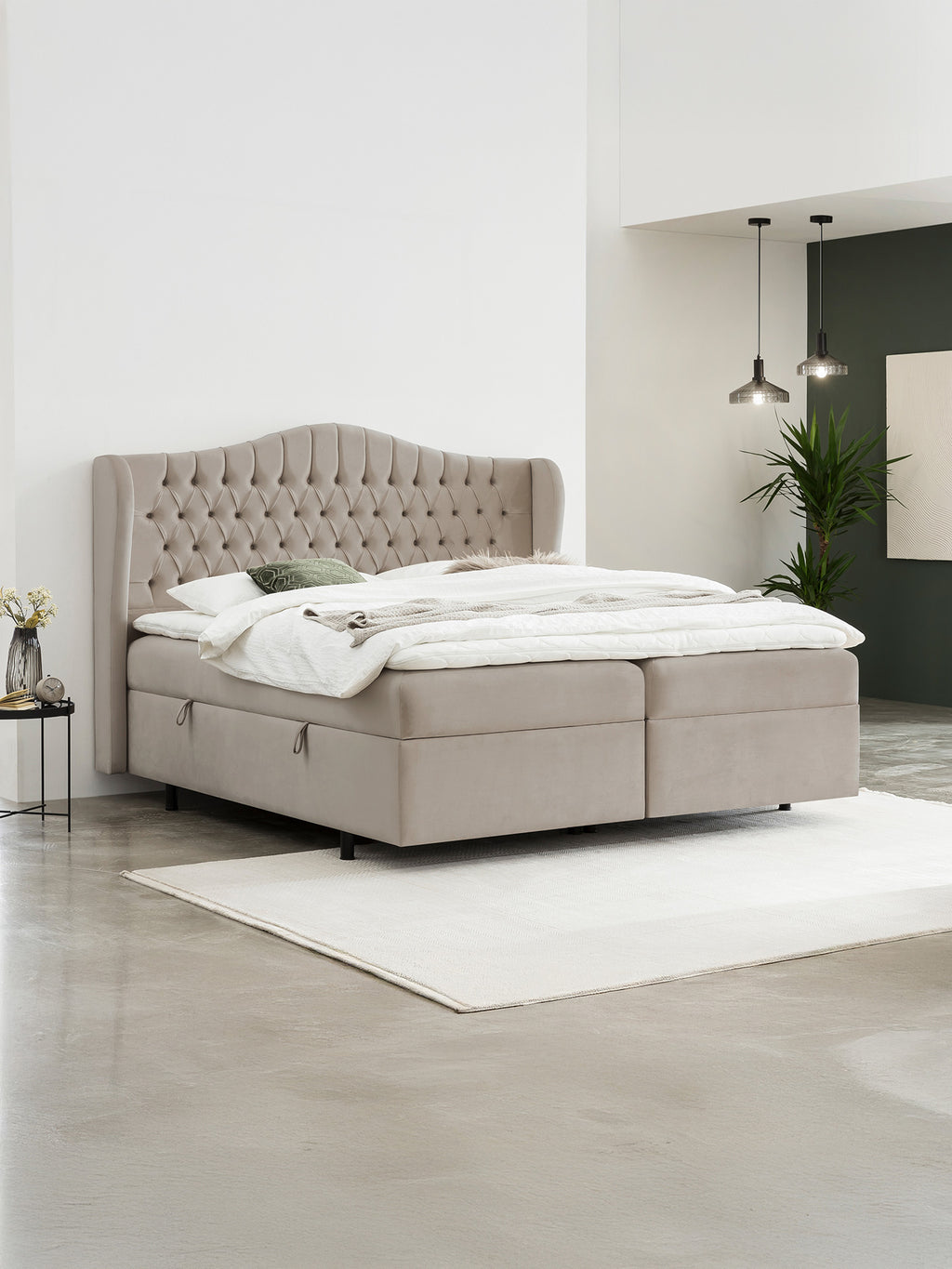 Velours Boxspringbett mit Stauraum Taupe MAISON