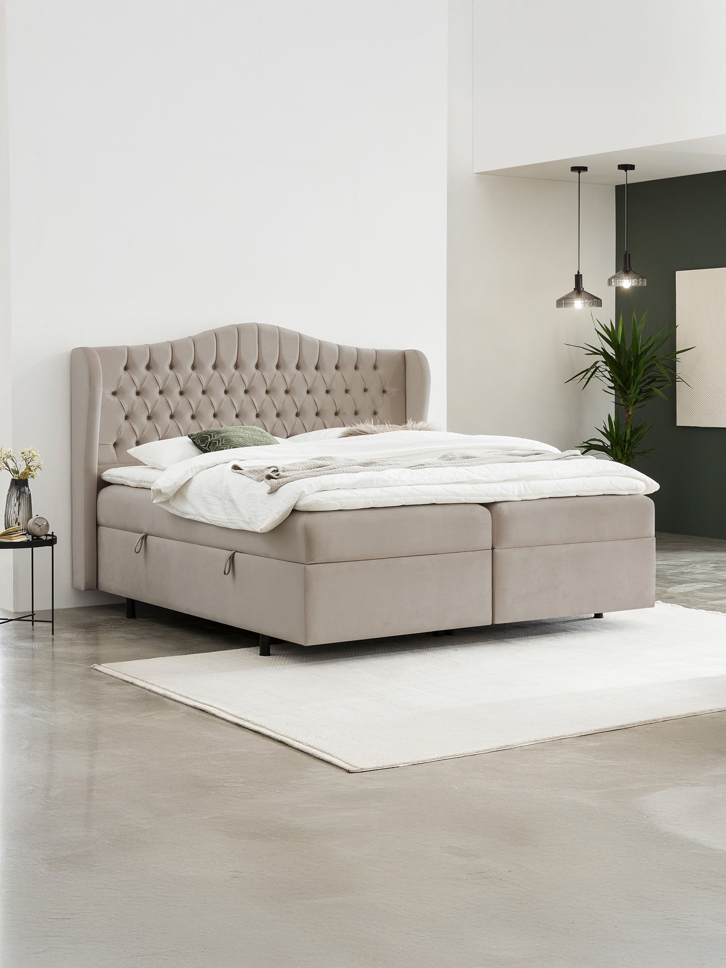 Velours Boxspringbett mit Stauraum Taupe MAISON
