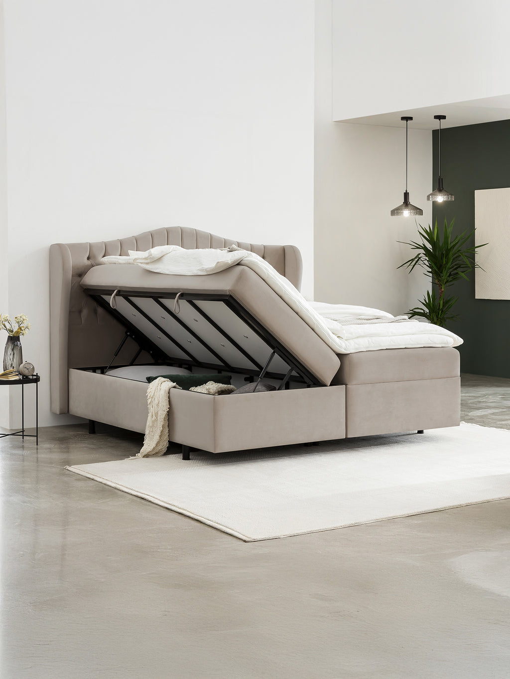 Velours Boxspringbett mit Stauraum Taupe MAISON
