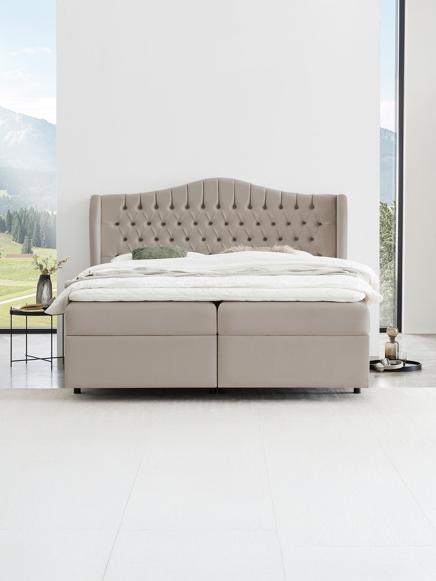 Velours Boxspringbett mit Stauraum Taupe MAISON
