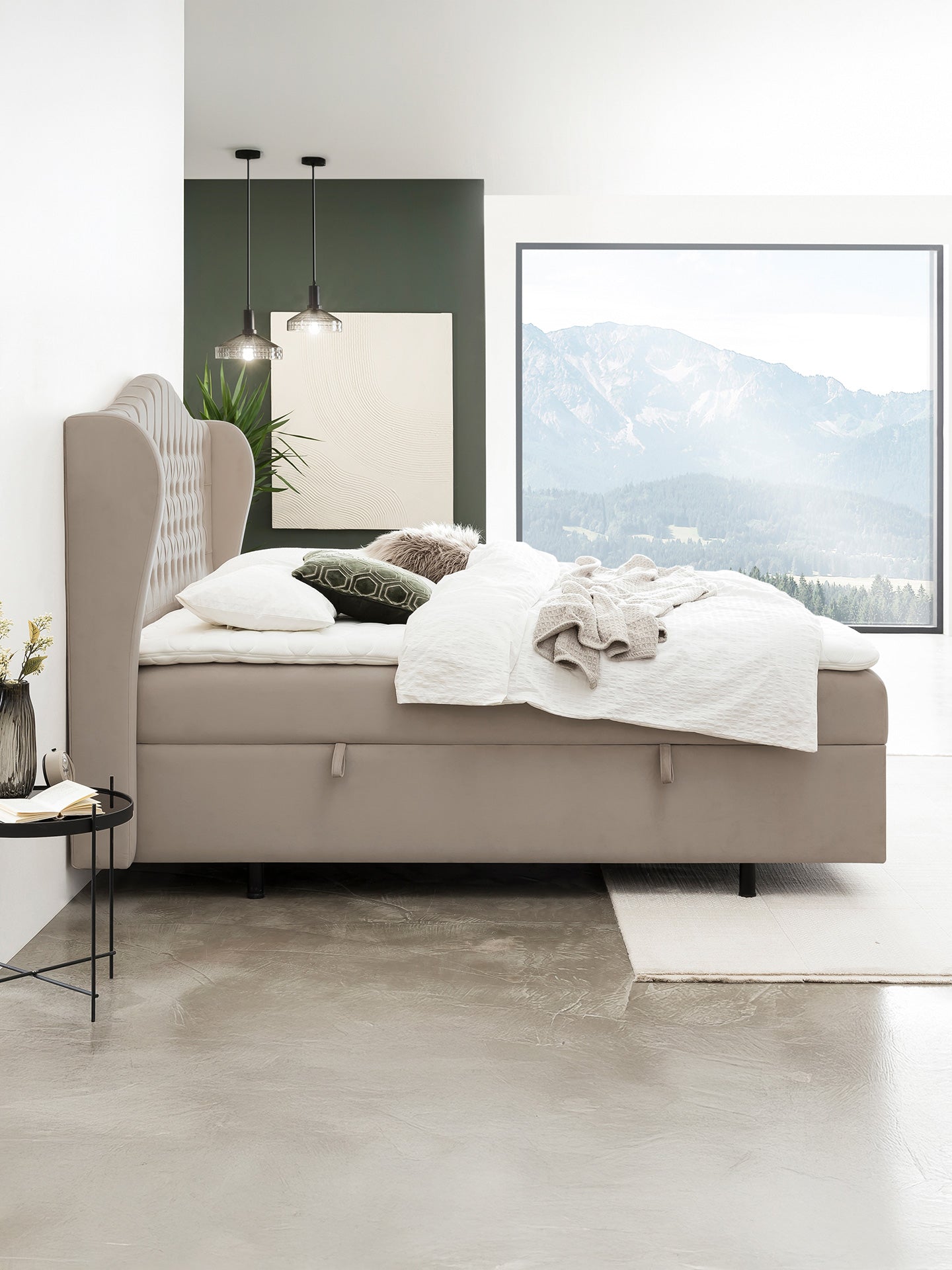 Velours Boxspringbett mit Stauraum Taupe MAISON