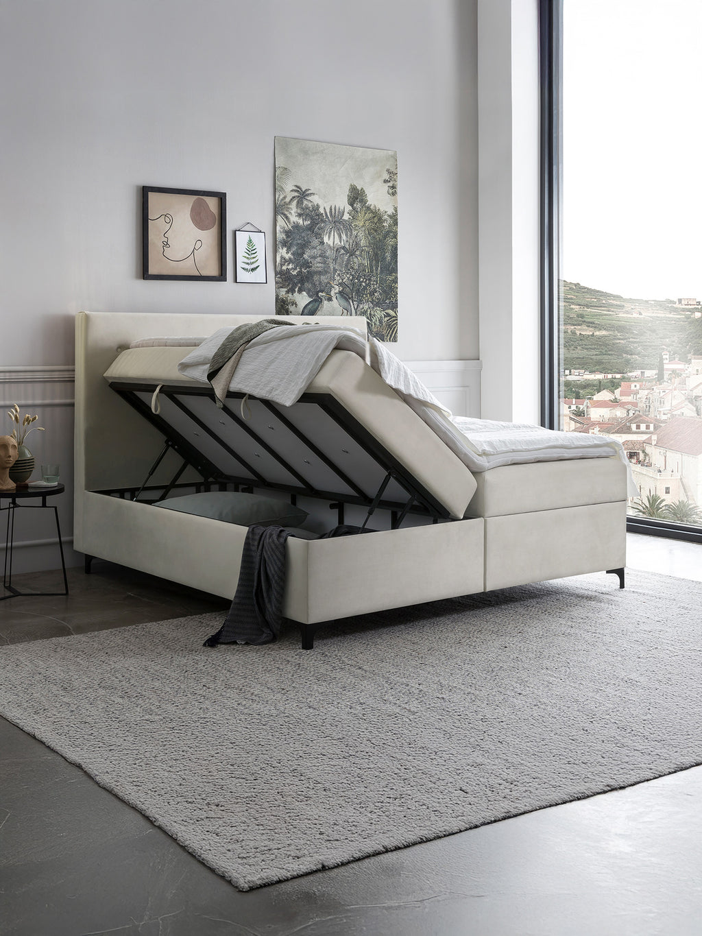 Velours Boxspringbett mit Stauraum Creme MILANO