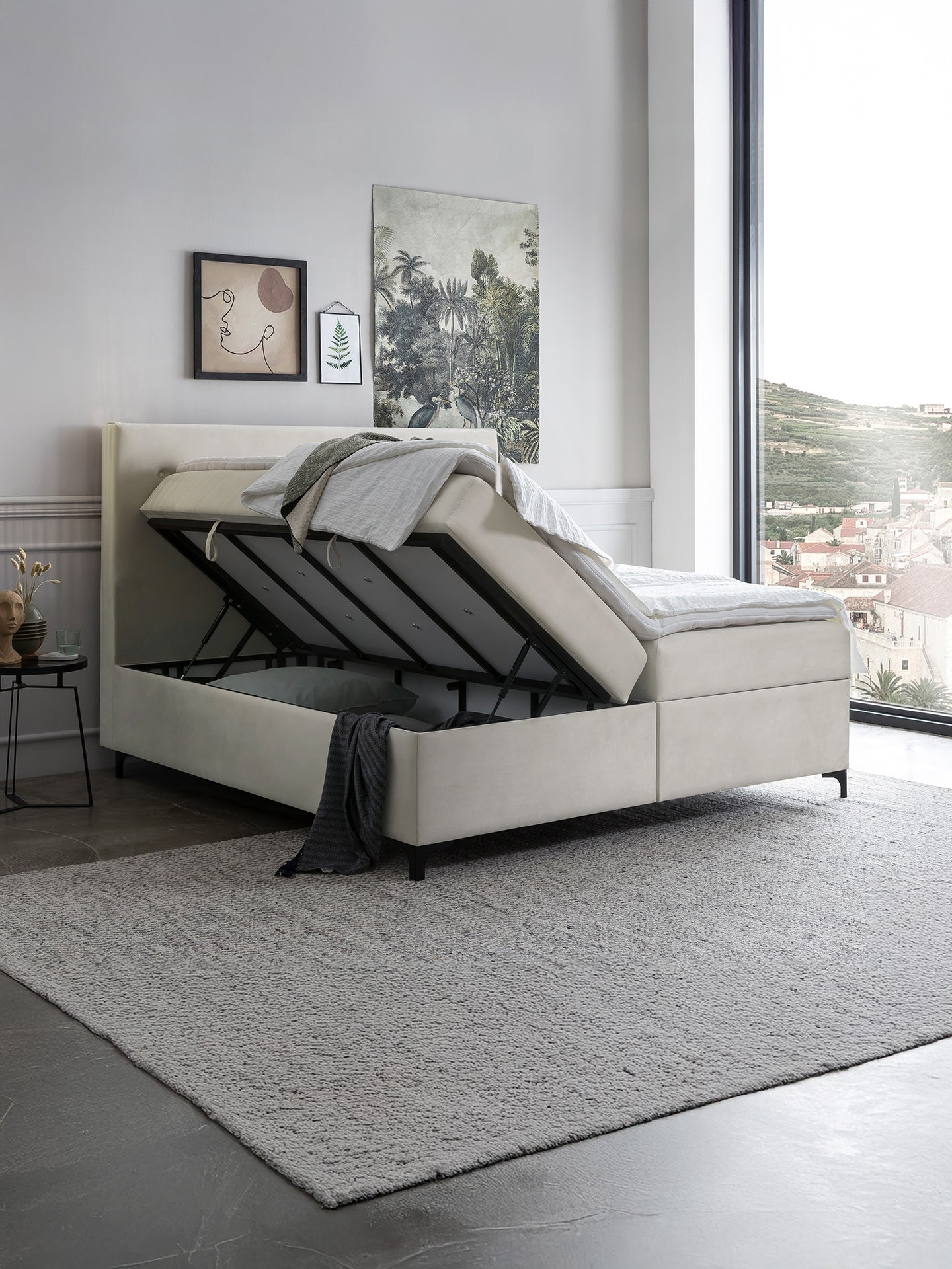 Velours Boxspringbett mit Stauraum Creme MILANO