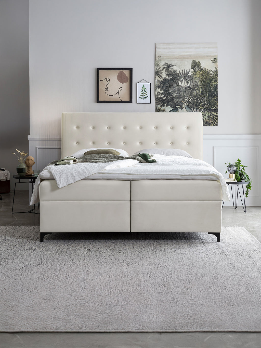 Velours Boxspringbett mit Stauraum Creme MILANO