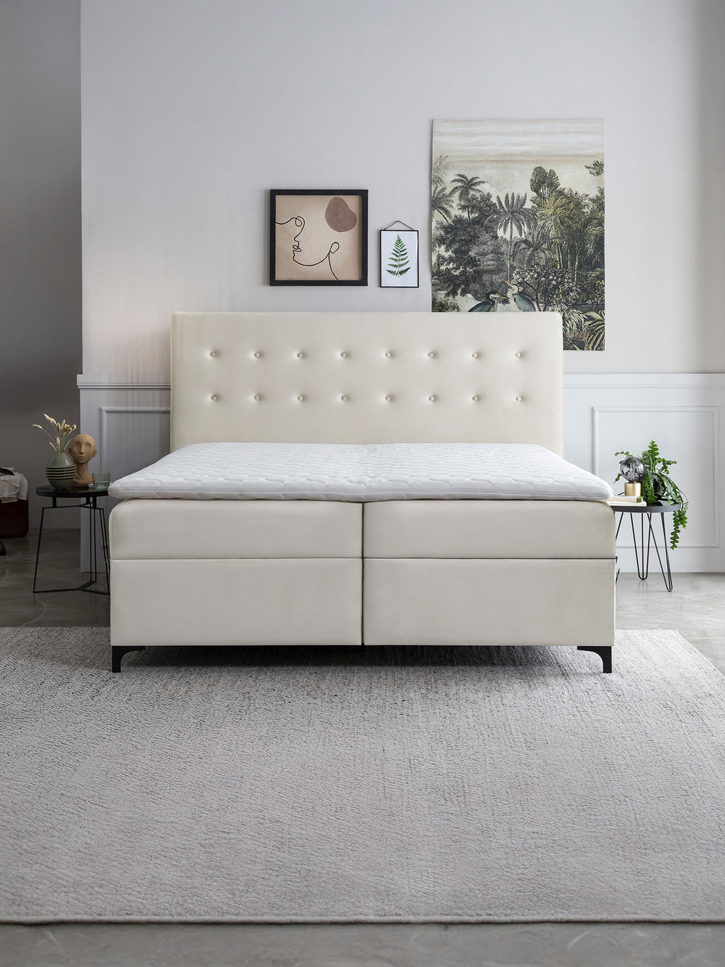 Velours Boxspringbett mit Stauraum Creme MILANO