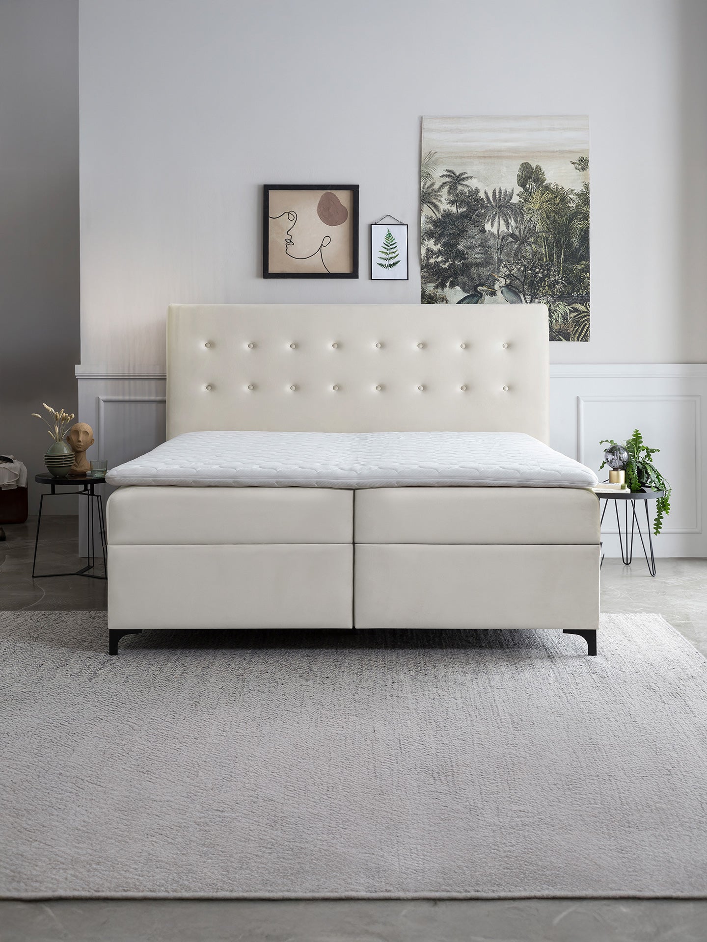 Velours Boxspringbett mit Stauraum Creme MILANO