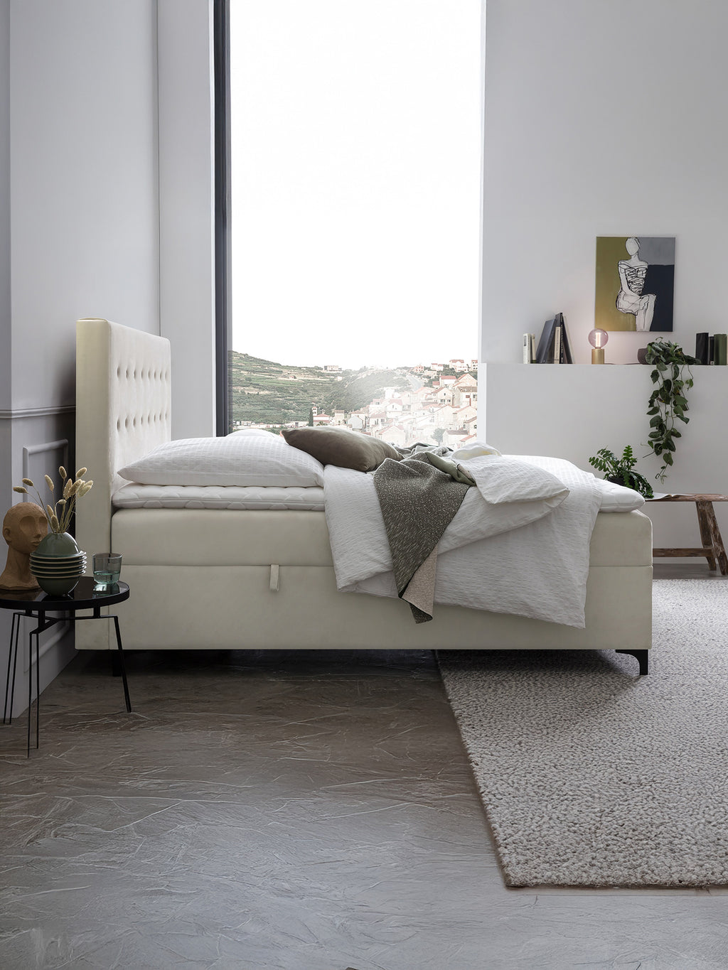 Velours Boxspringbett mit Stauraum Creme MILANO