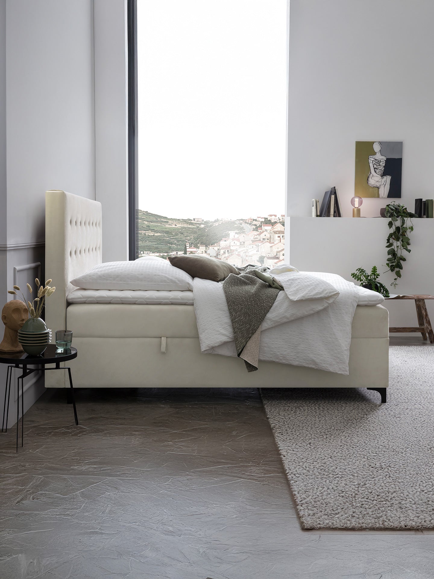 Velours Boxspringbett mit Stauraum Creme MILANO