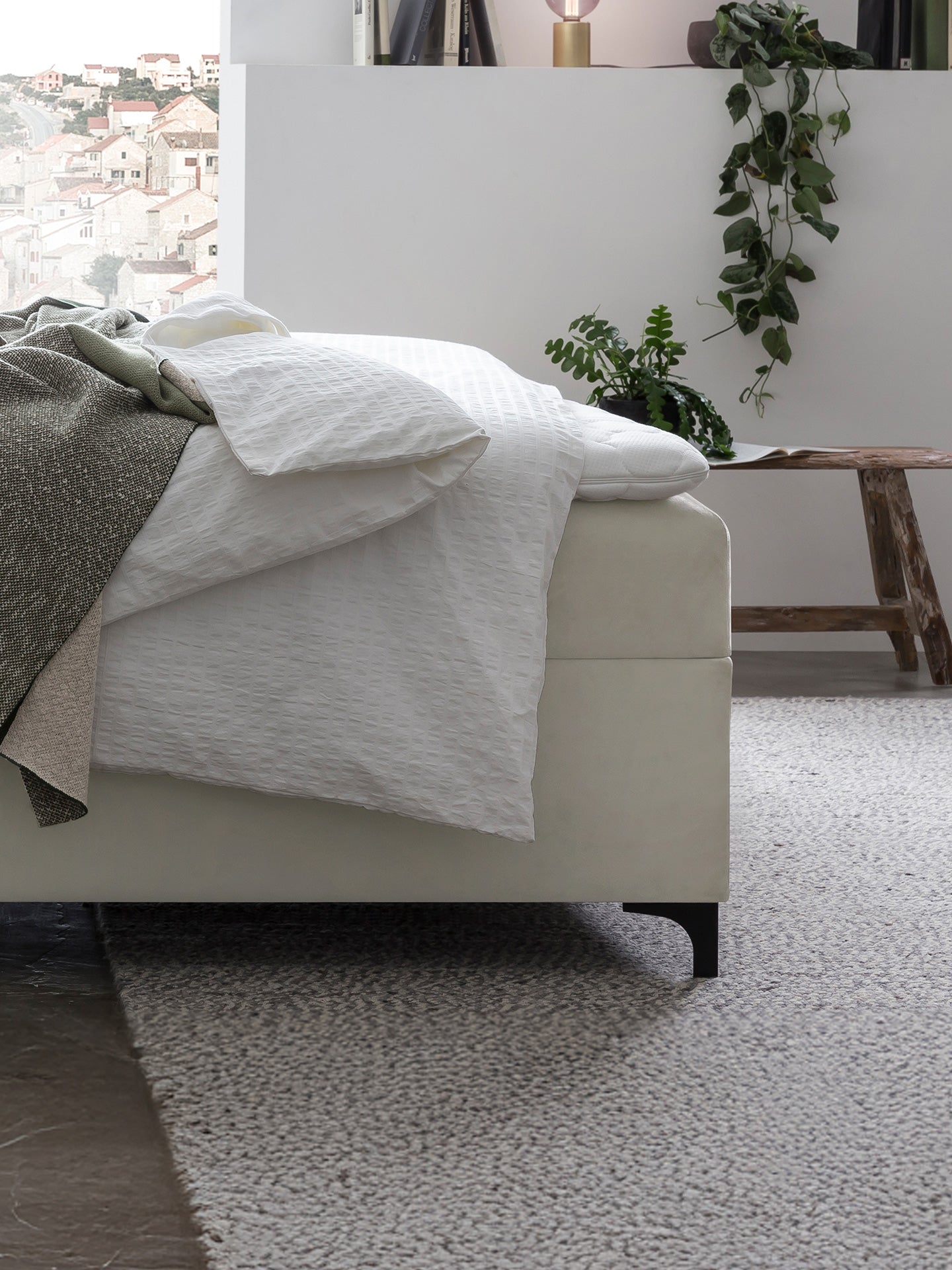 Velours Boxspringbett mit Stauraum Creme MILANO