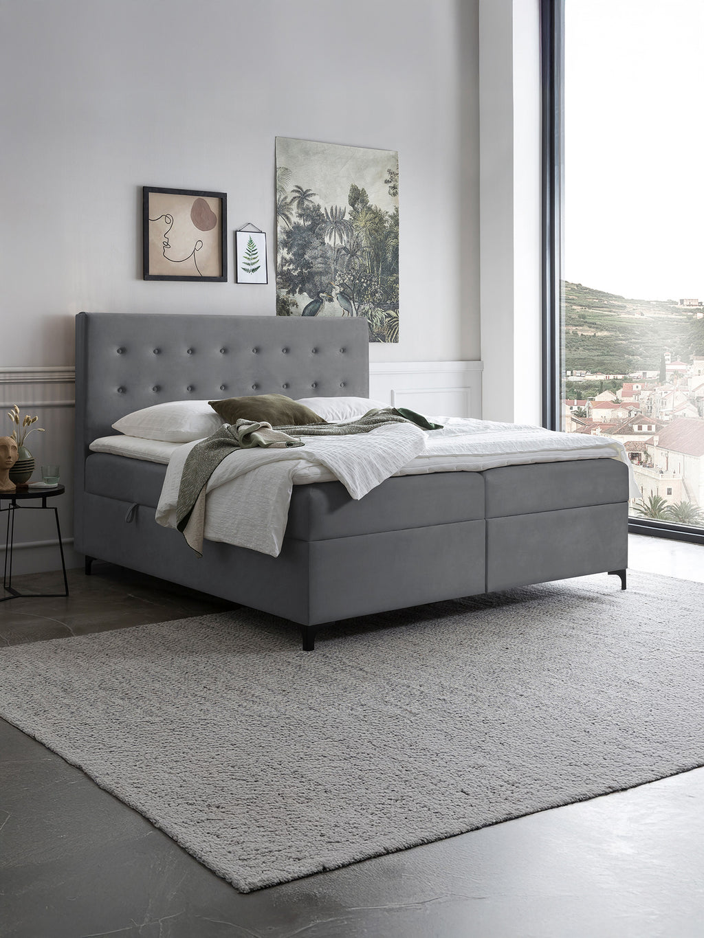 Velours Boxspringbett mit Stauraum Dunkelgrau MILANO