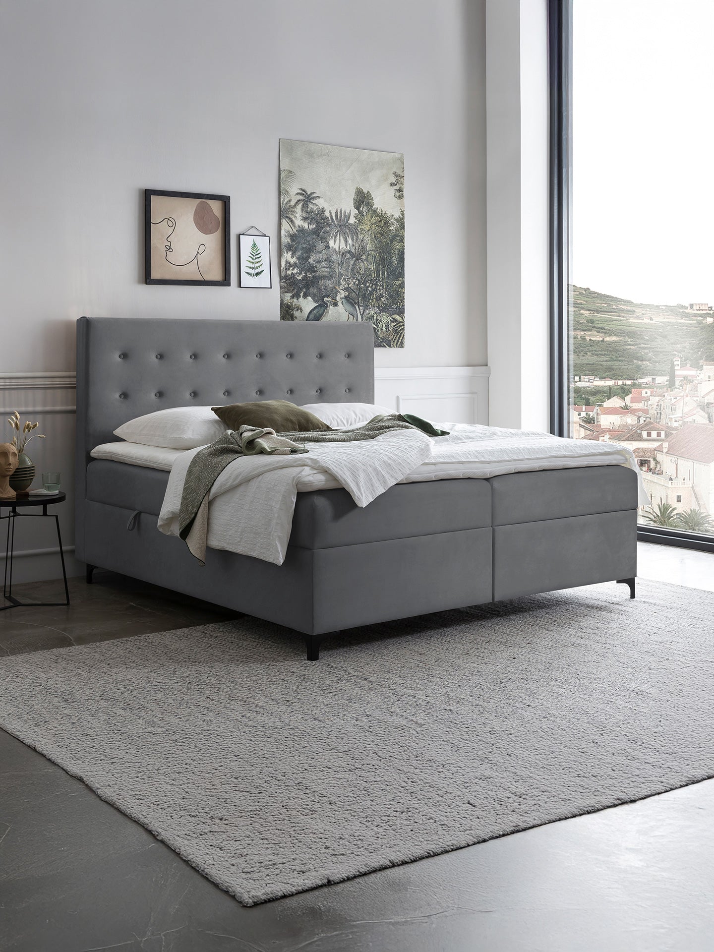 Velours Boxspringbett mit Stauraum Dunkelgrau MILANO