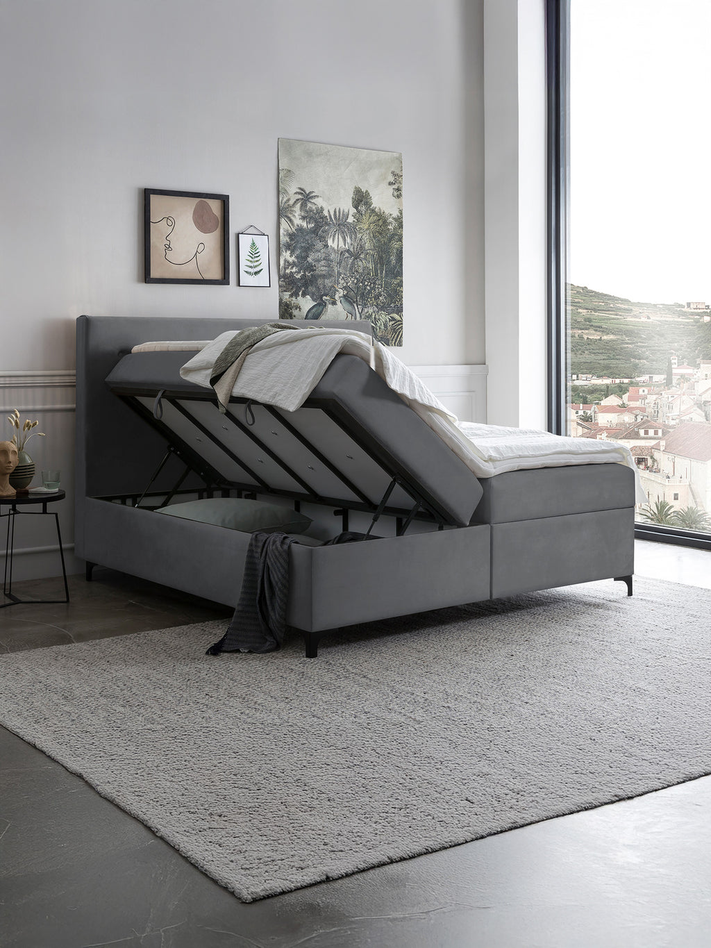 Velours Boxspringbett mit Stauraum Dunkelgrau MILANO