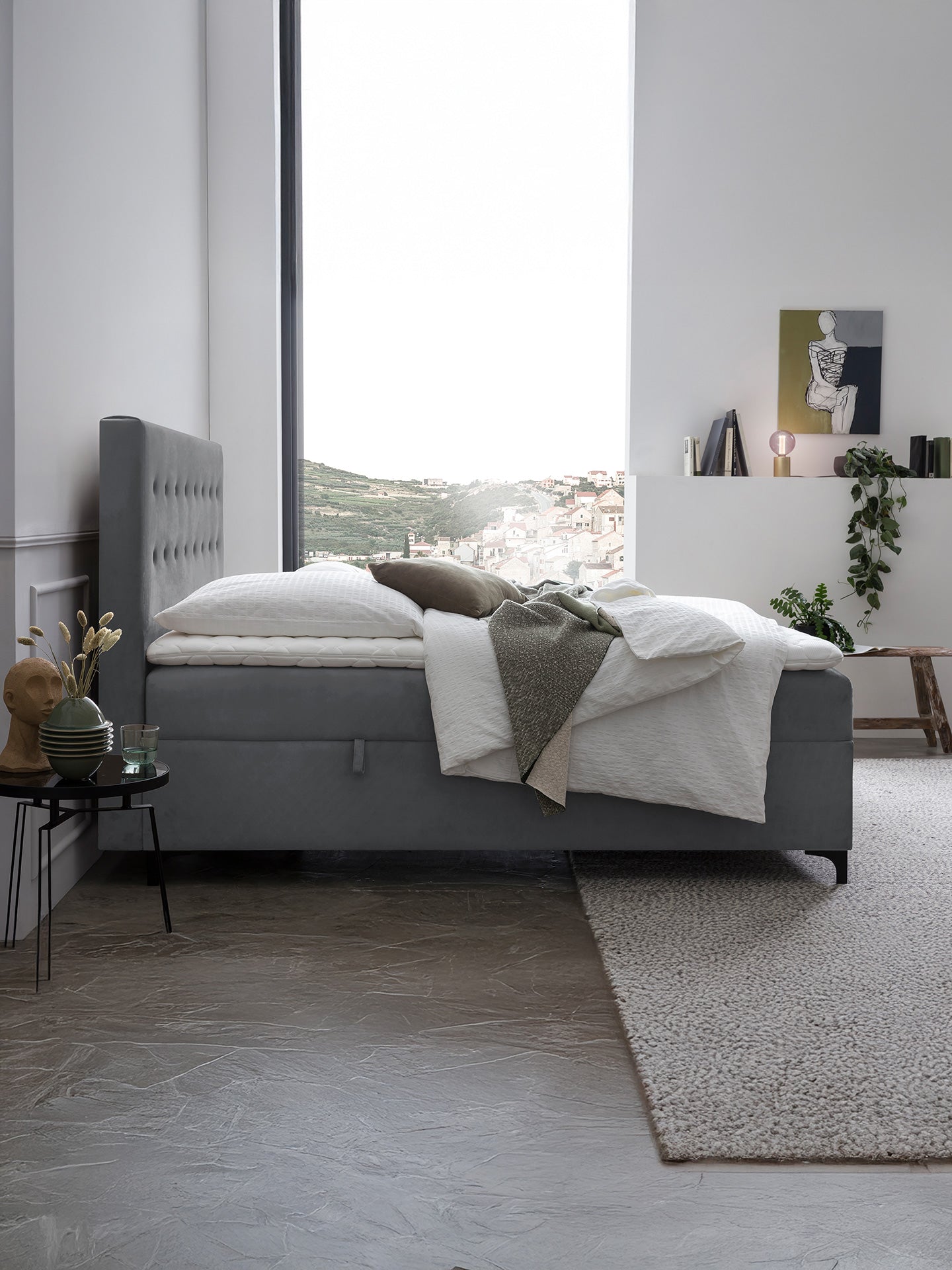 Velours Boxspringbett mit Stauraum Dunkelgrau MILANO