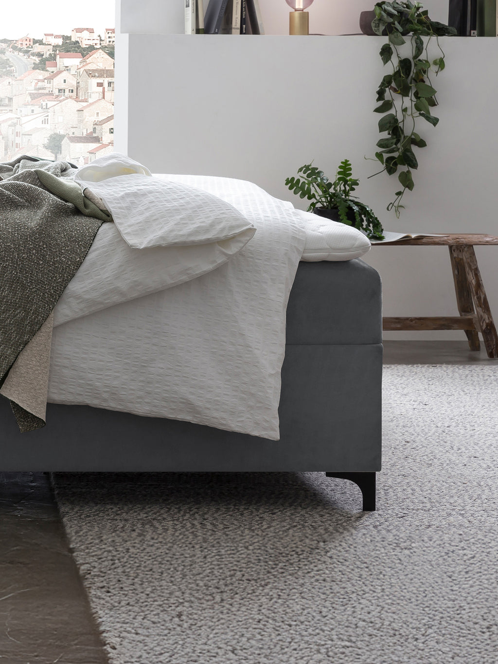 Velours Boxspringbett mit Stauraum Dunkelgrau MILANO