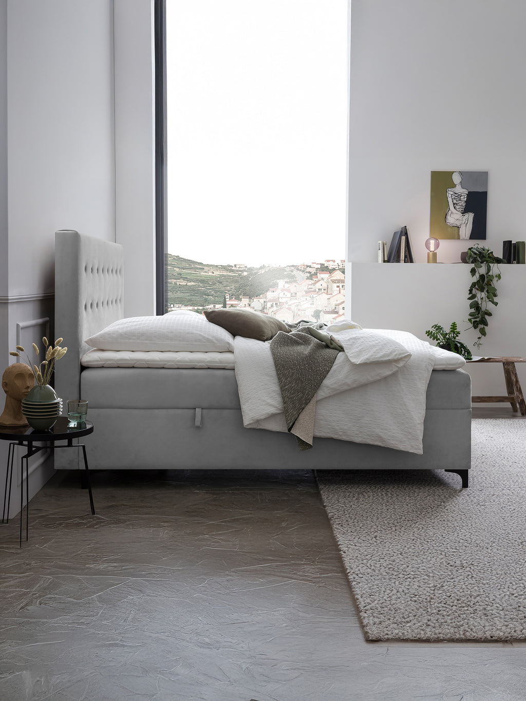 Velours Boxspringbett mit Stauraum Grau MILANO