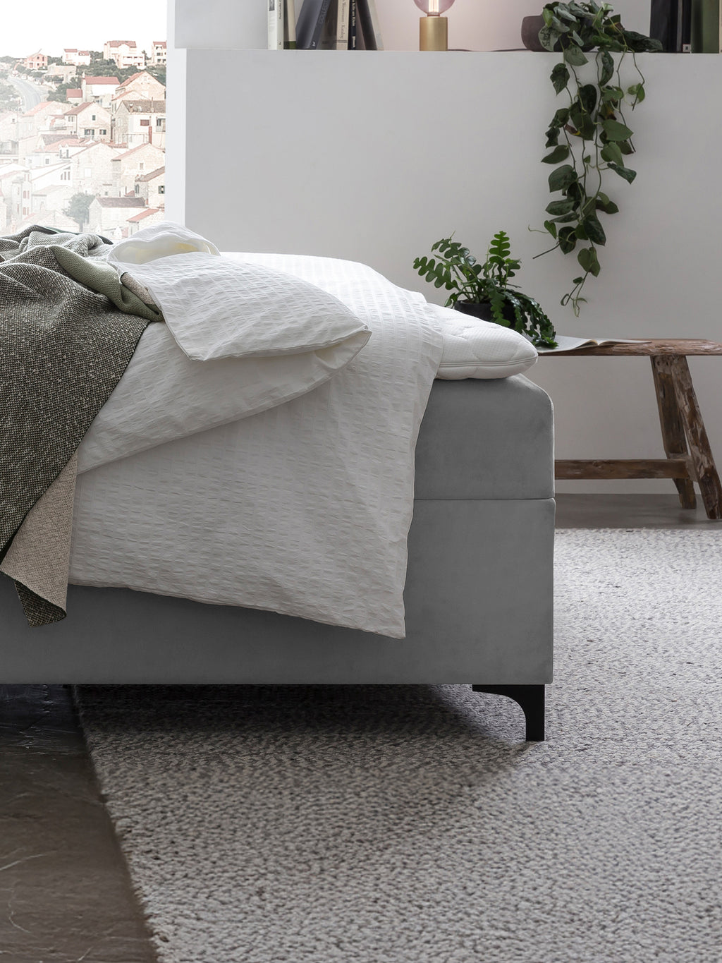 Velours Boxspringbett mit Stauraum Grau MILANO