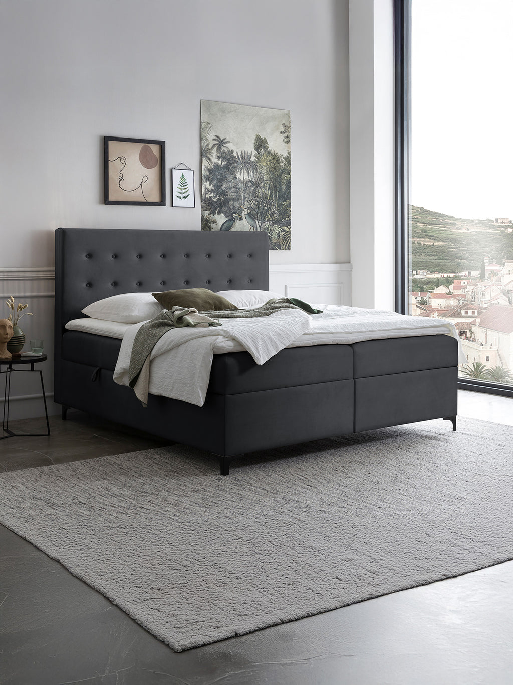 Velours Boxspringbett mit Stauraum Schwarz MILANO