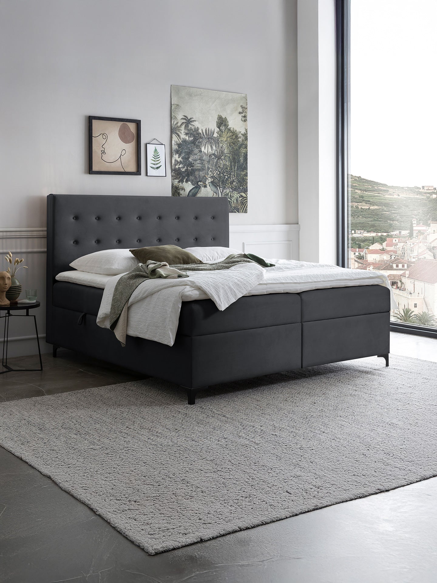 Velours Boxspringbett mit Stauraum Schwarz MILANO