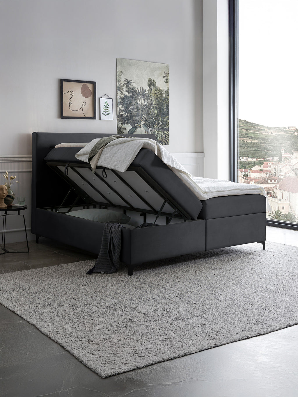 Velours Boxspringbett mit Stauraum Schwarz MILANO