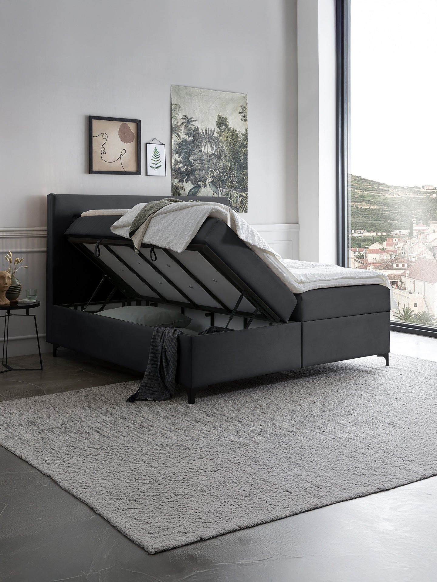 Velours Boxspringbett mit Stauraum Schwarz MILANO