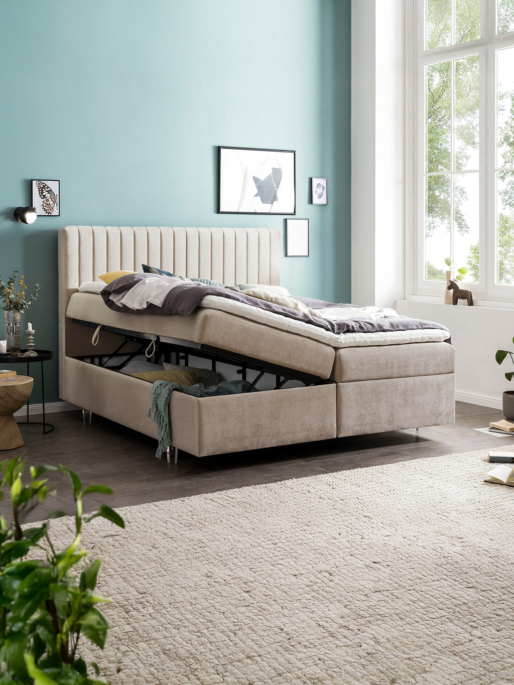 Samt Boxspringbett mit Stauraum Beige PARIS