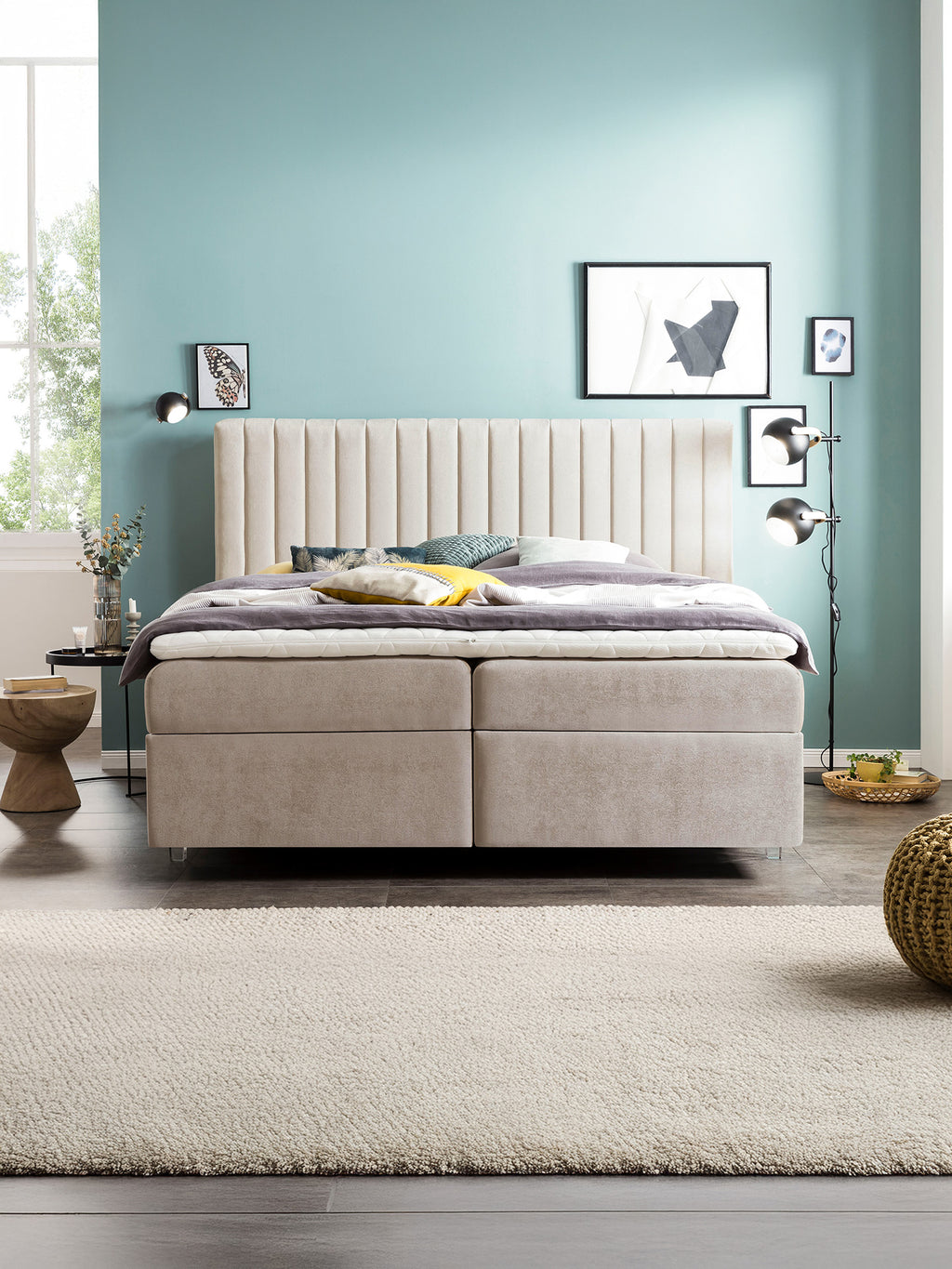 Samt Boxspringbett mit Stauraum Beige PARIS