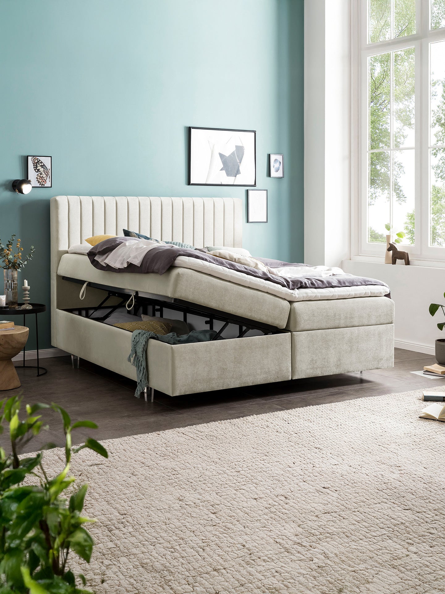 Samt Boxspringbett mit Stauraum Creme PARIS