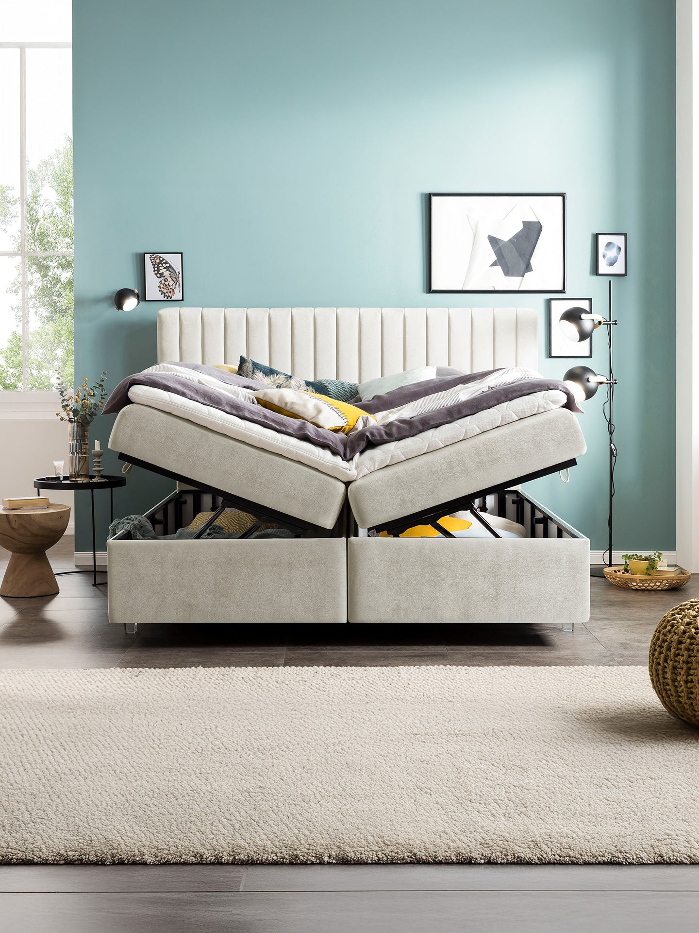 Samt Boxspringbett mit Stauraum Creme PARIS