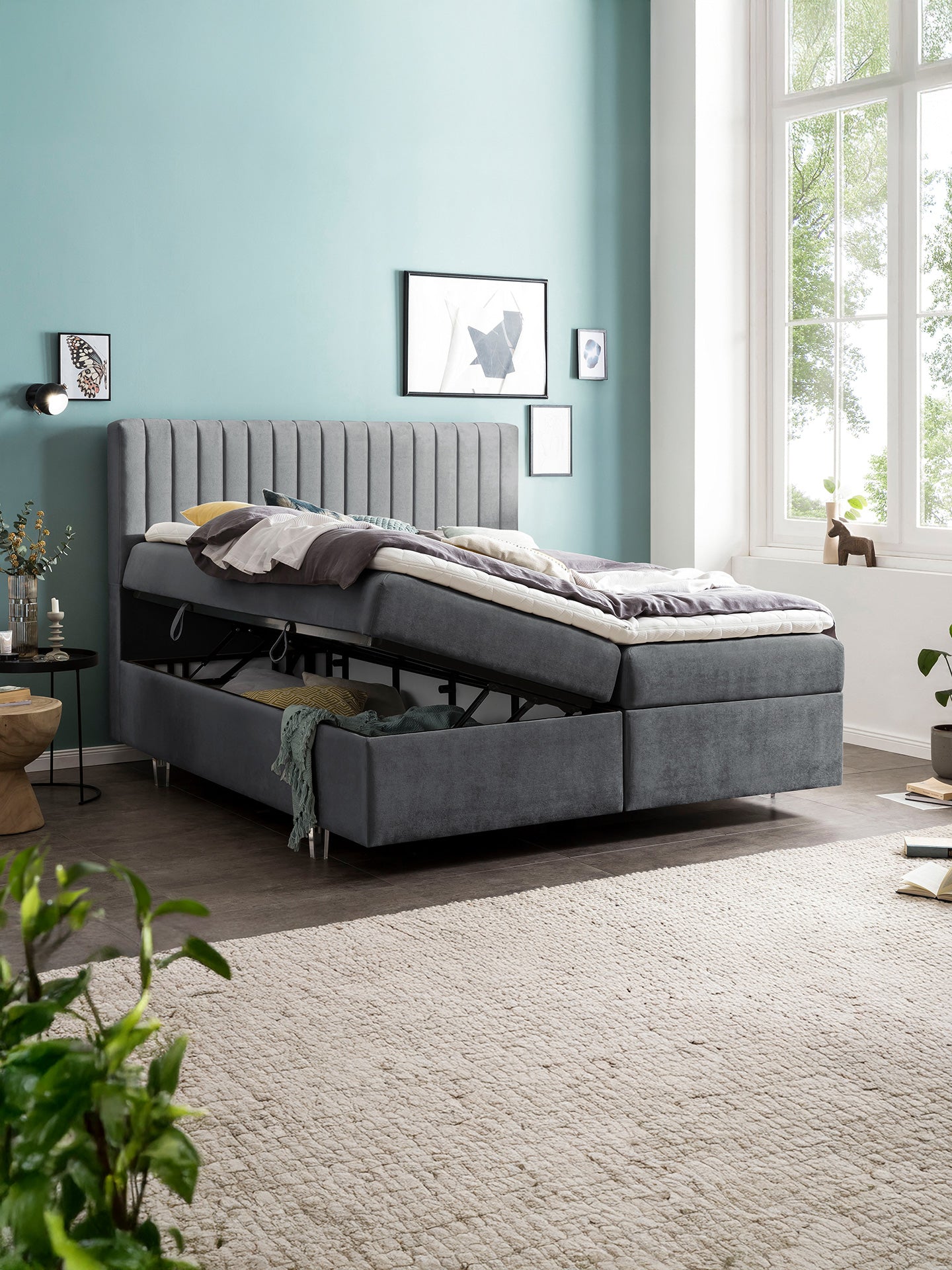 Samt Boxspringbett mit Stauraum Dunkelgrau PARIS