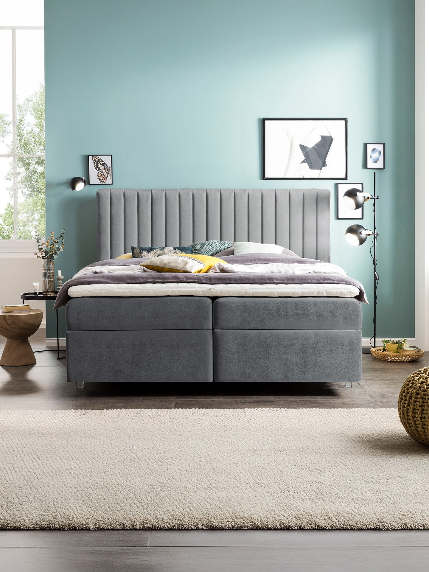 Samt Boxspringbett mit Stauraum Dunkelgrau PARIS