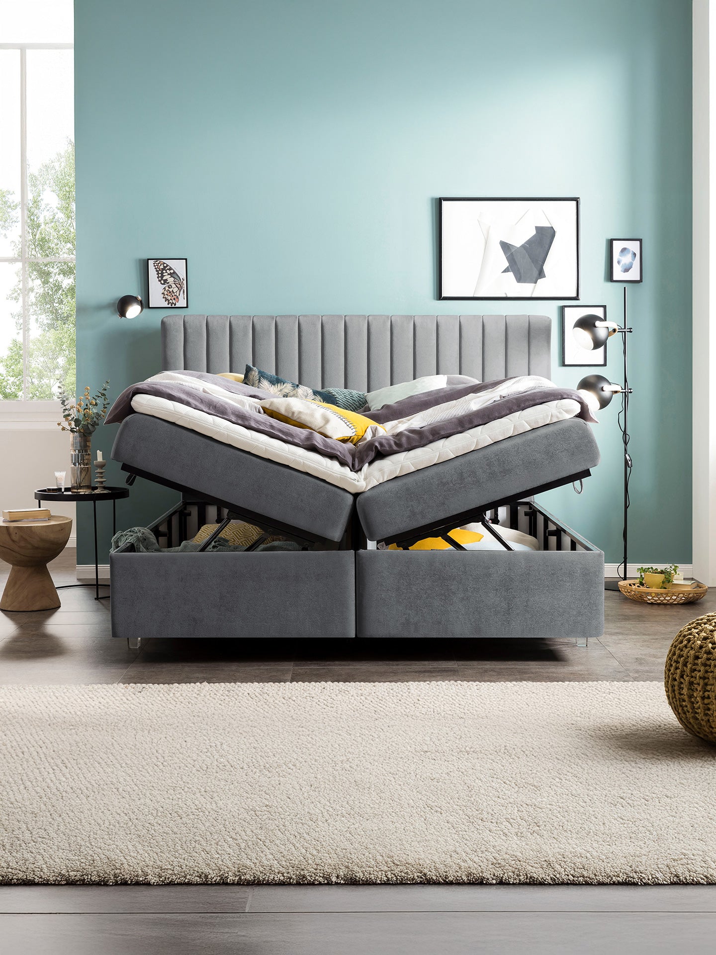 Samt Boxspringbett mit Stauraum Dunkelgrau PARIS