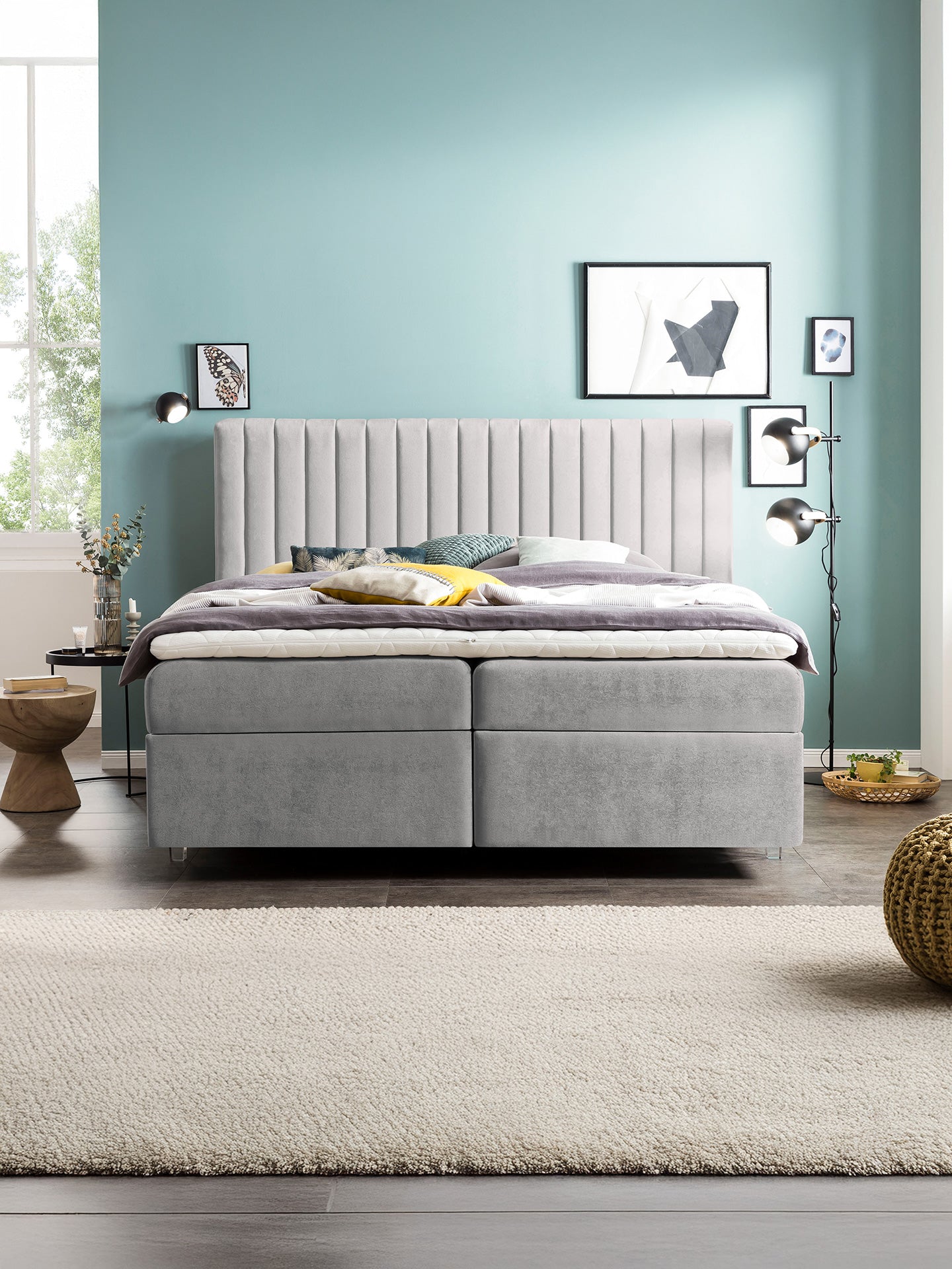 Samt Boxspringbett mit Stauraum Grau PARIS