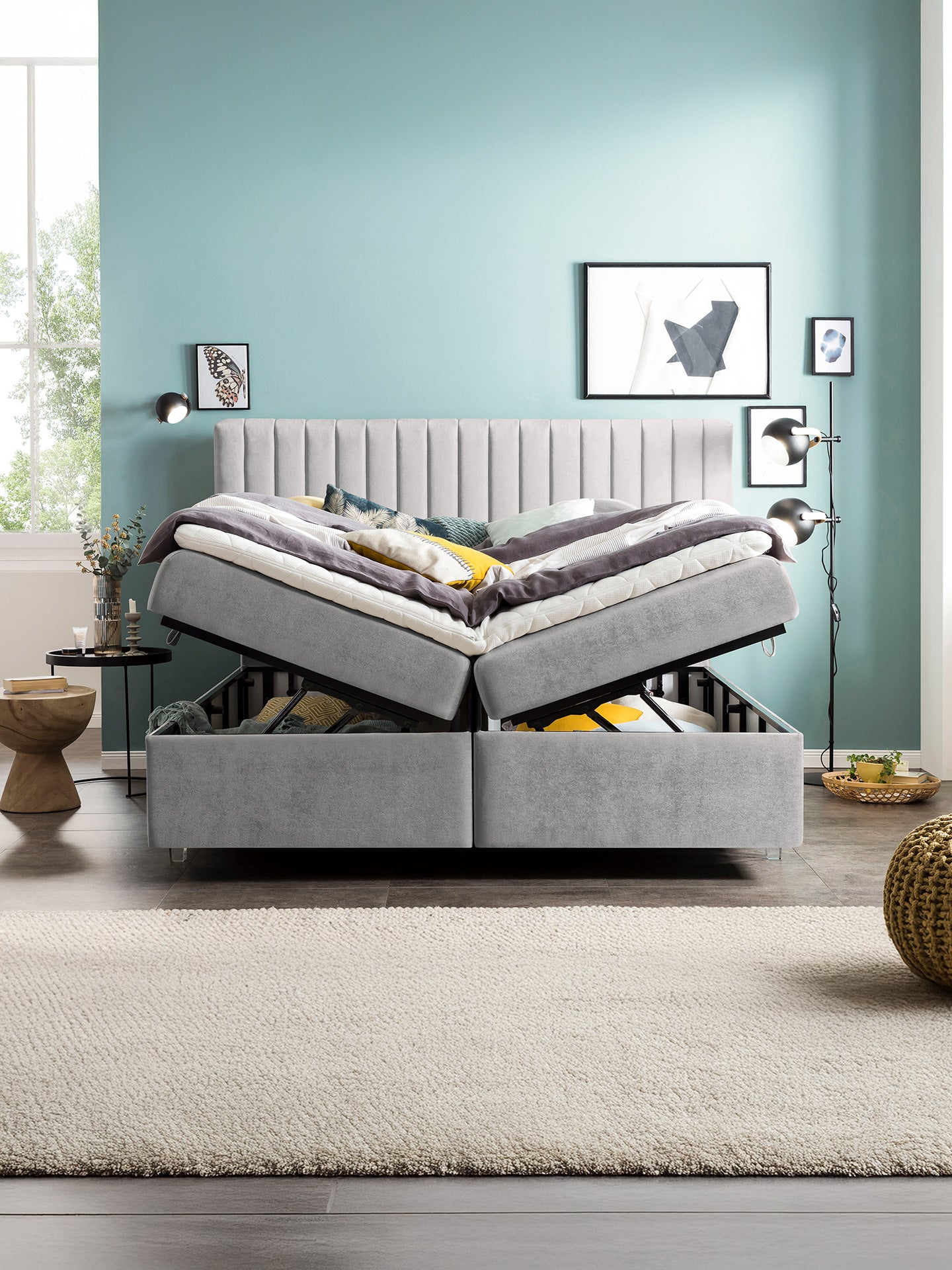 Samt Boxspringbett mit Stauraum Grau PARIS