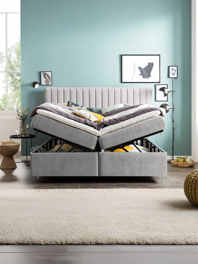 Samt Boxspringbett mit Stauraum Grau PARIS