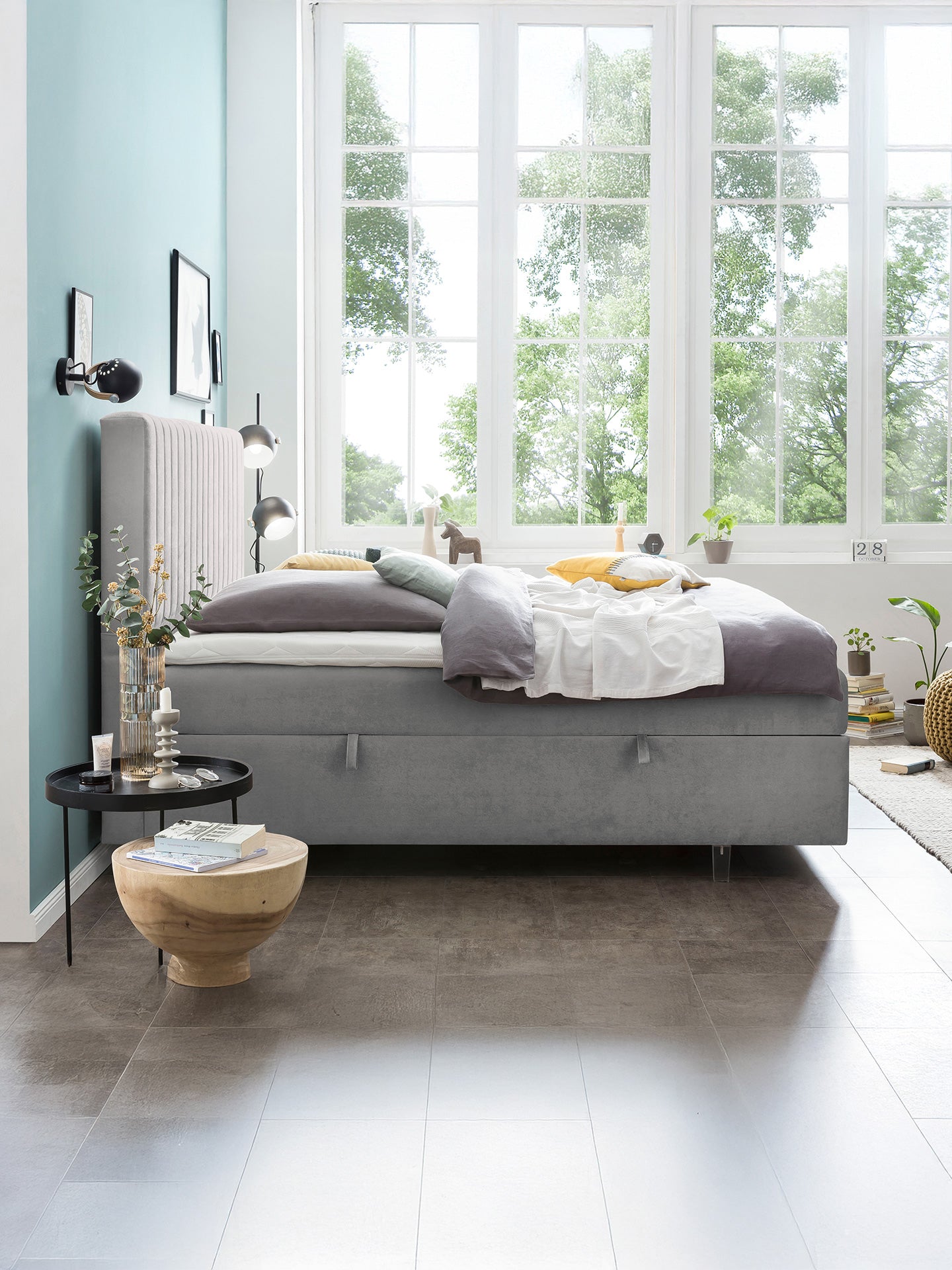 Samt Boxspringbett mit Stauraum Grau PARIS