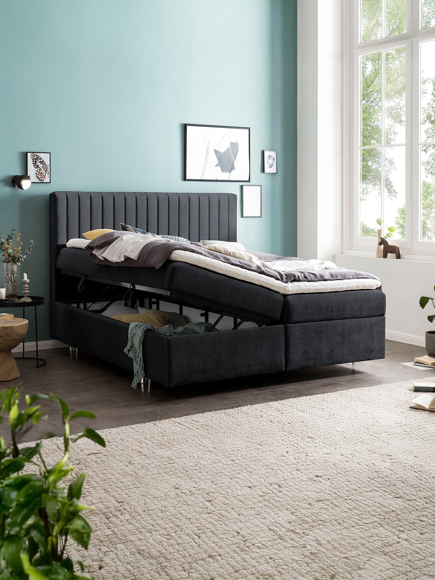 Samt Boxspringbett mit Stauraum Schwarz PARIS