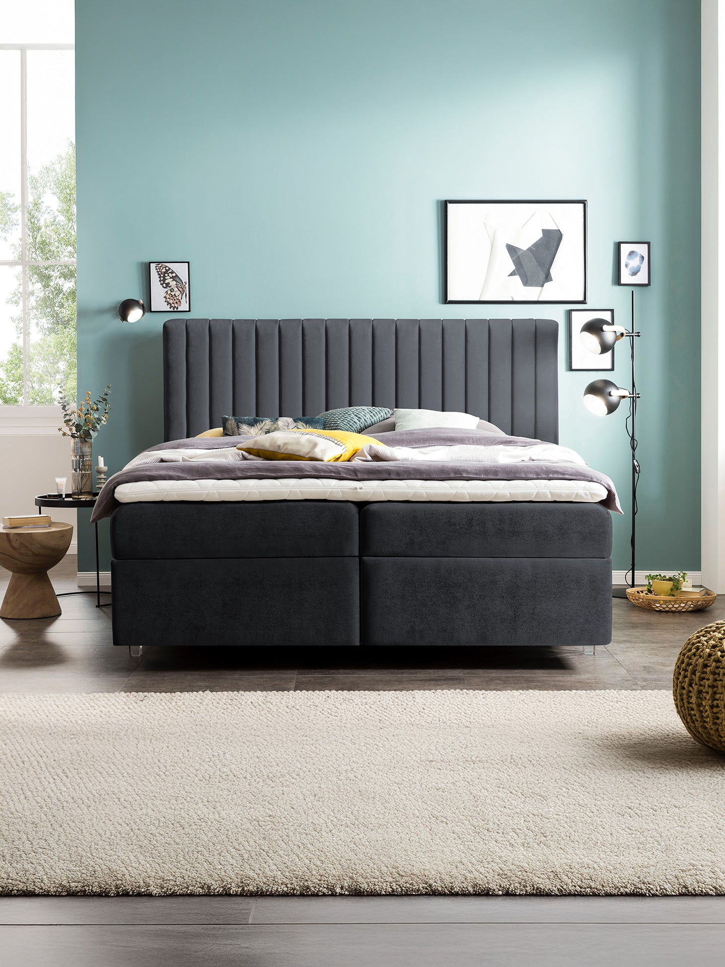 Samt Boxspringbett mit Stauraum Schwarz PARIS