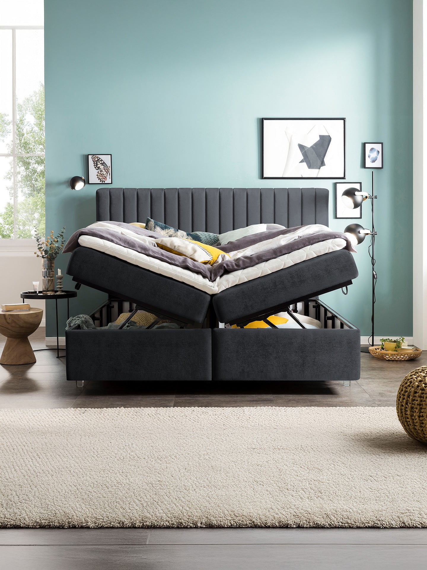 Samt Boxspringbett mit Stauraum Schwarz PARIS