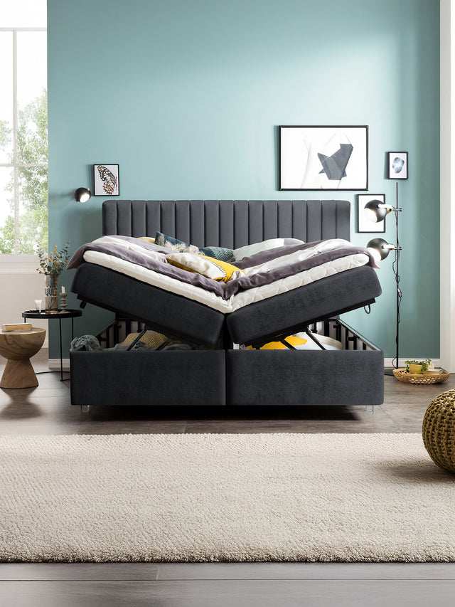 Samt Boxspringbett mit Stauraum Schwarz PARIS