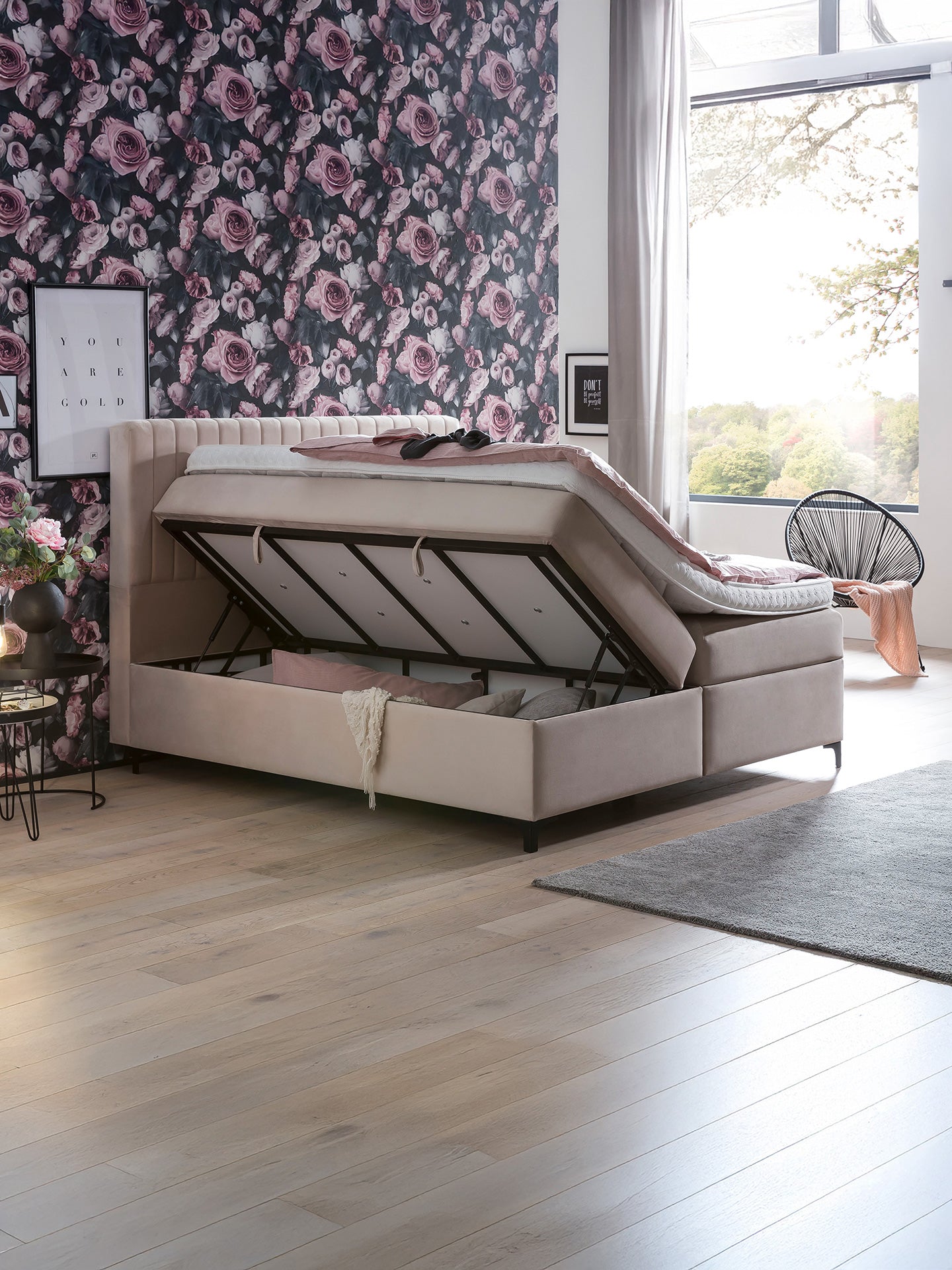 Velours Boxspringbett mit Stauraum Creme PARIS