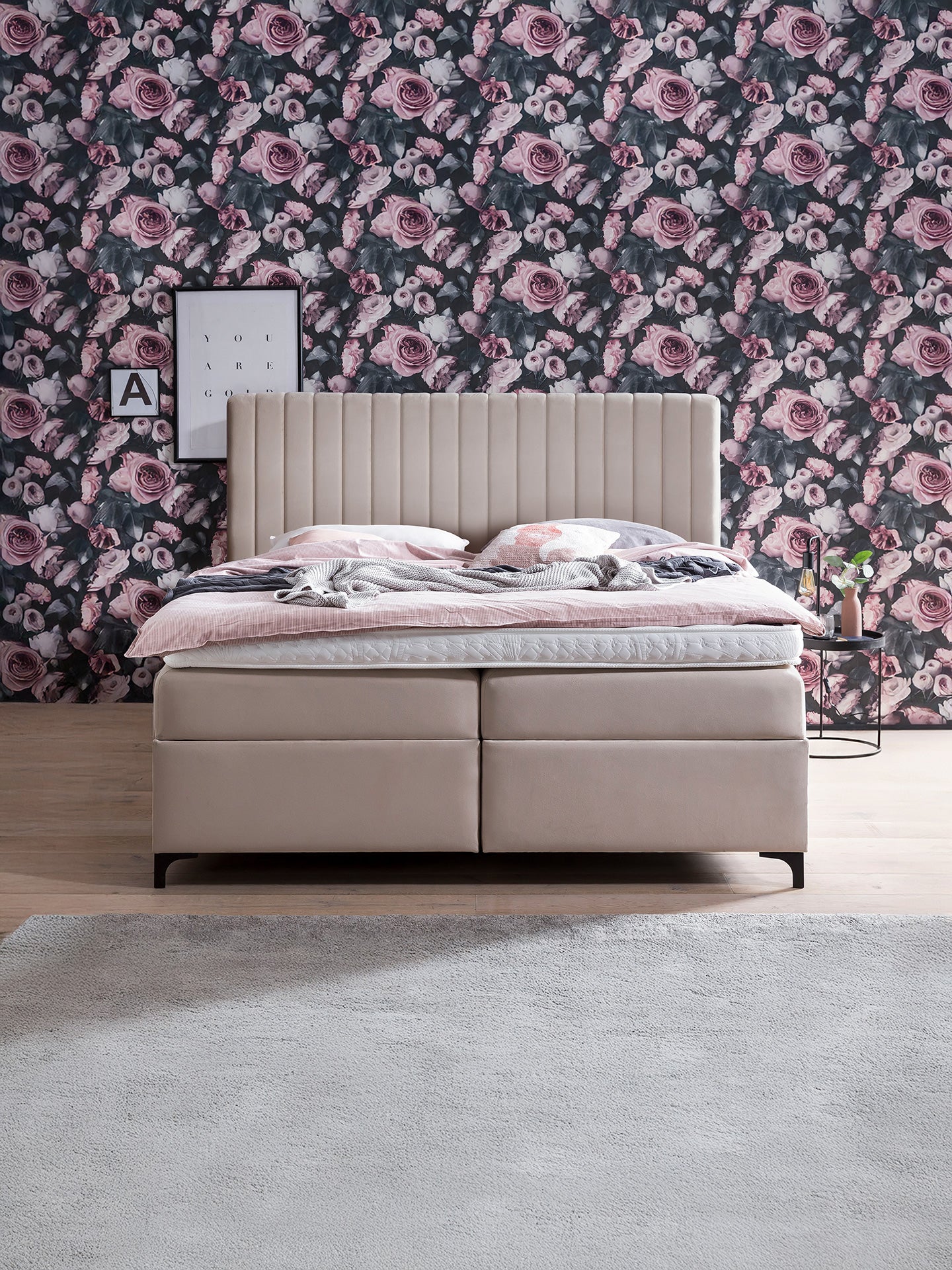 Velours Boxspringbett mit Stauraum Creme PARIS