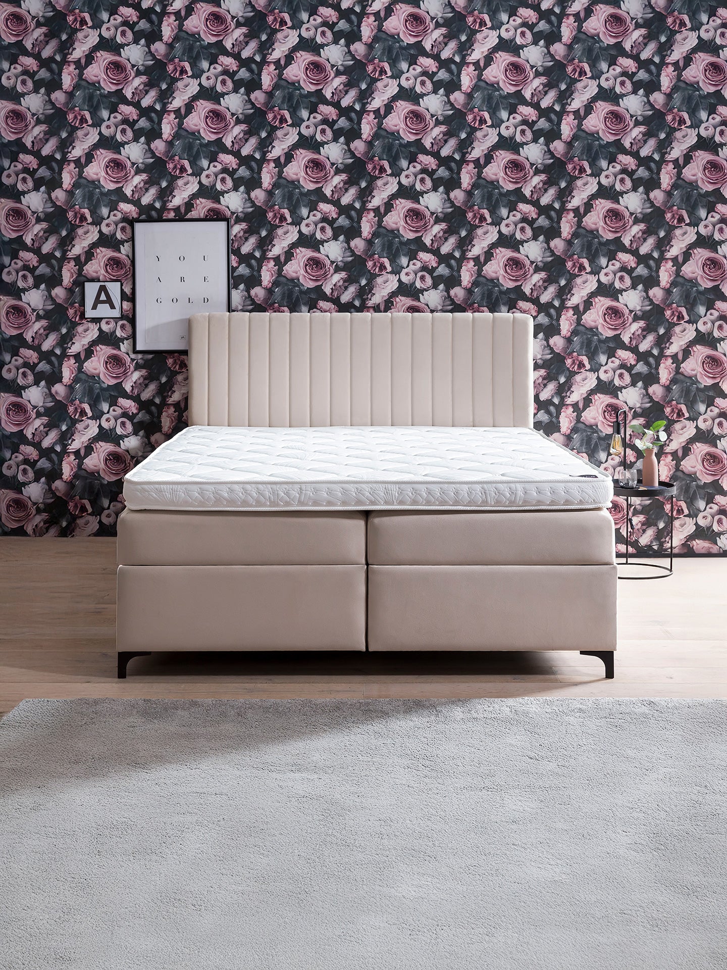 Velours Boxspringbett mit Stauraum Creme PARIS