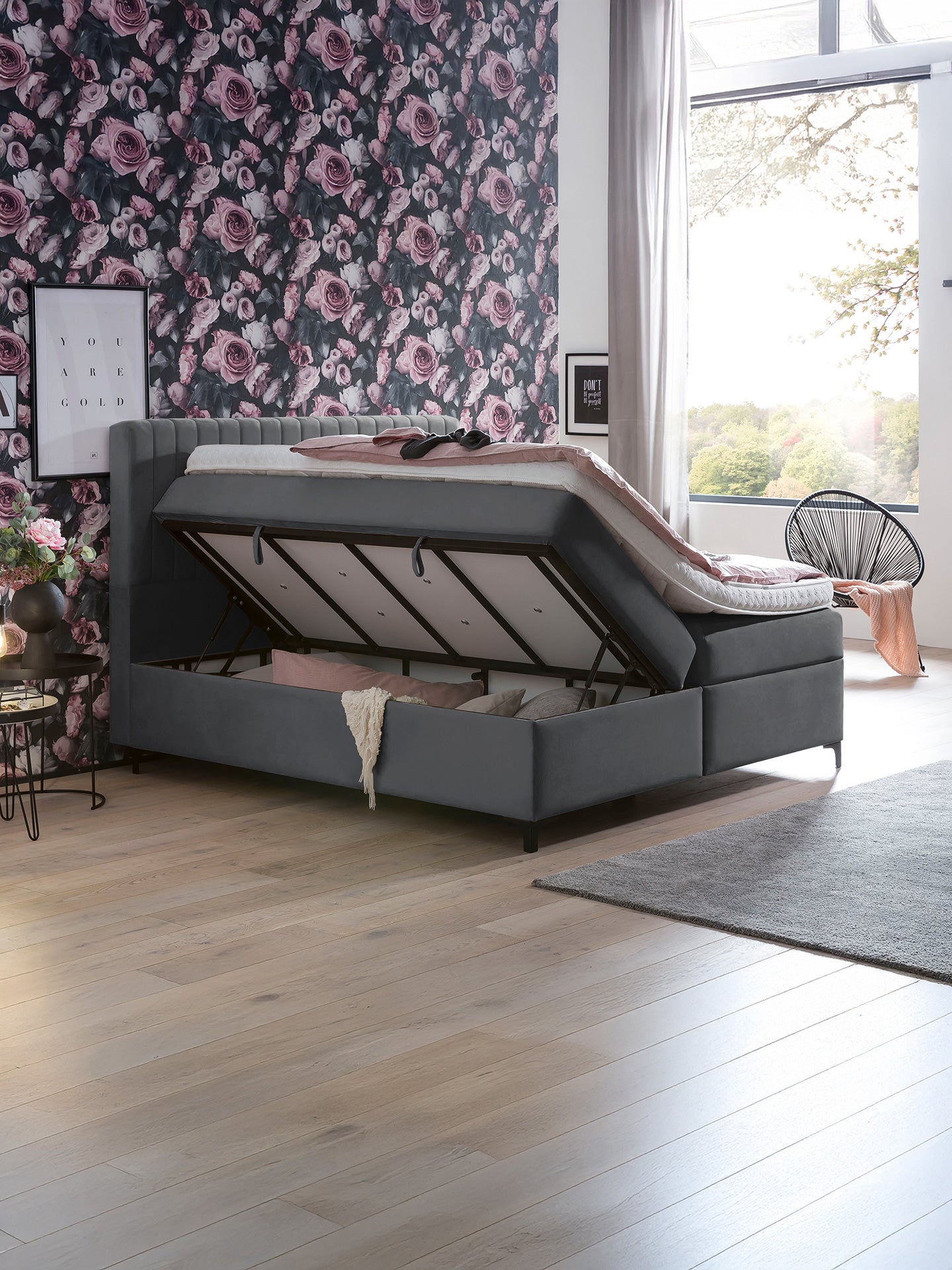 Velours Boxspringbett mit Stauraum Dunkelgrau PARIS