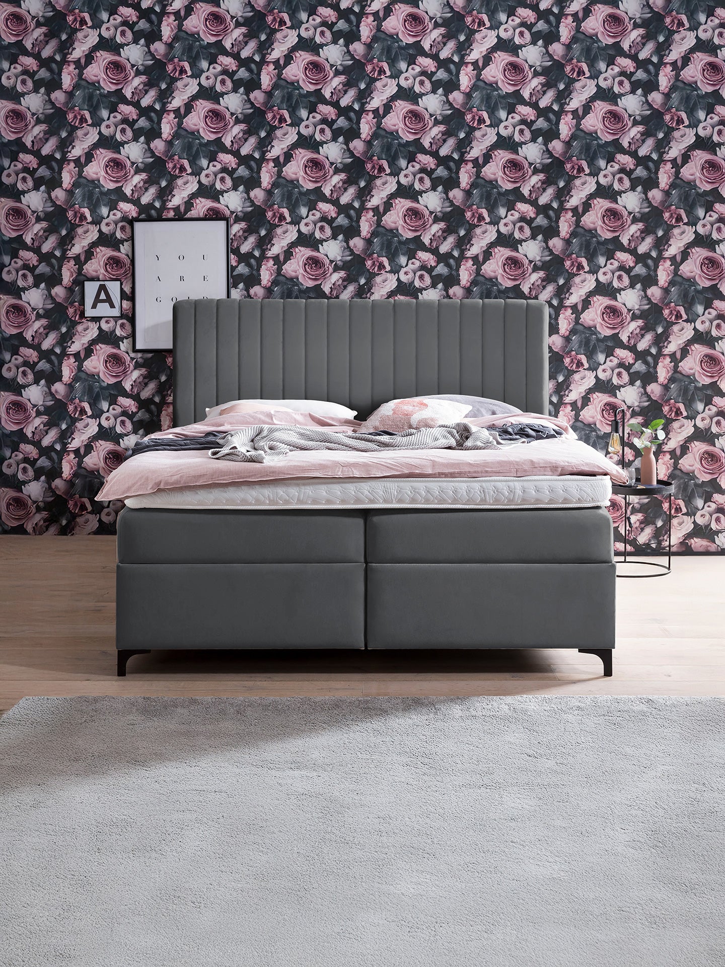 Velours Boxspringbett mit Stauraum Dunkelgrau PARIS