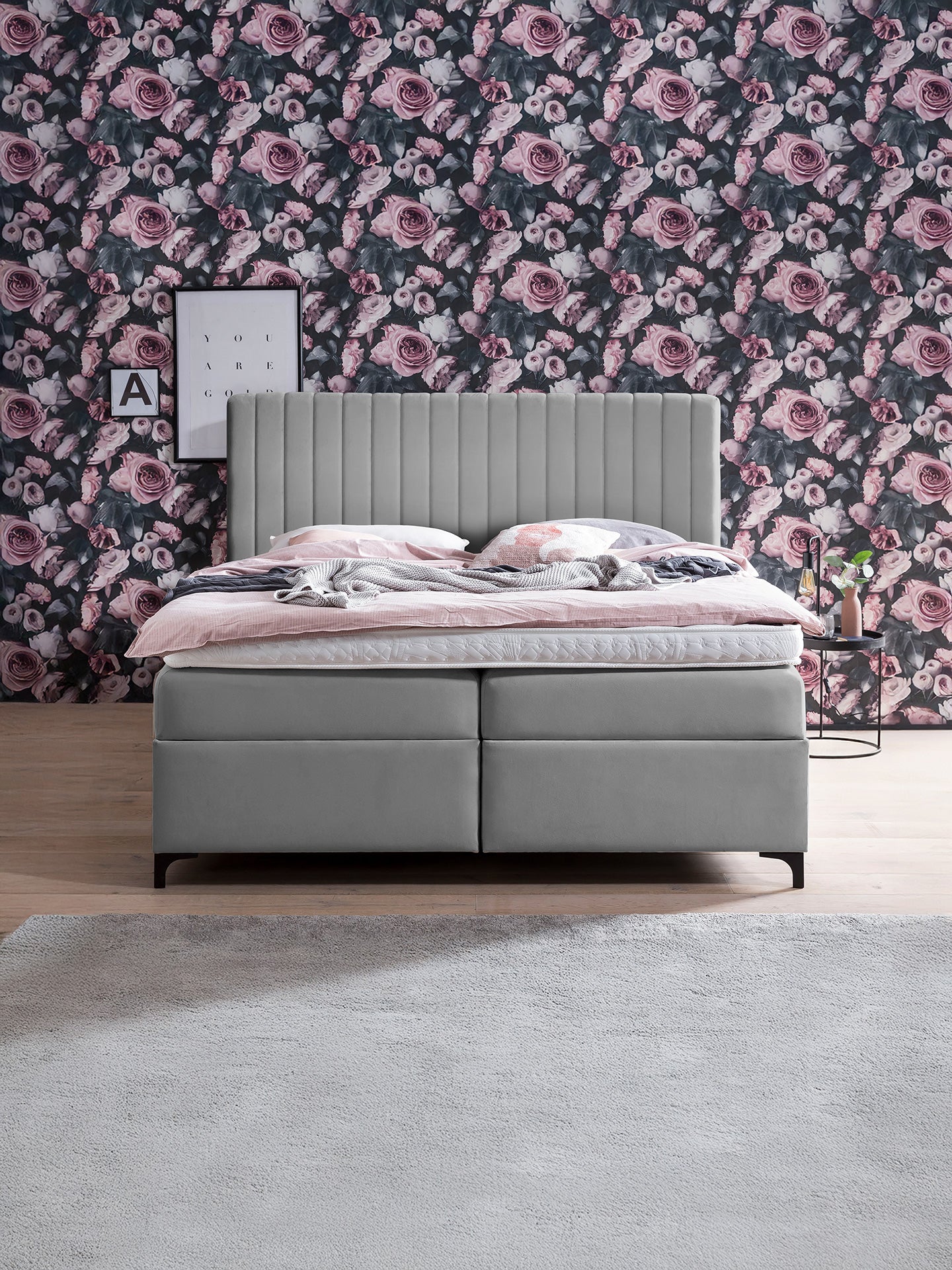 Velours Boxspringbett mit Stauraum Grau PARIS