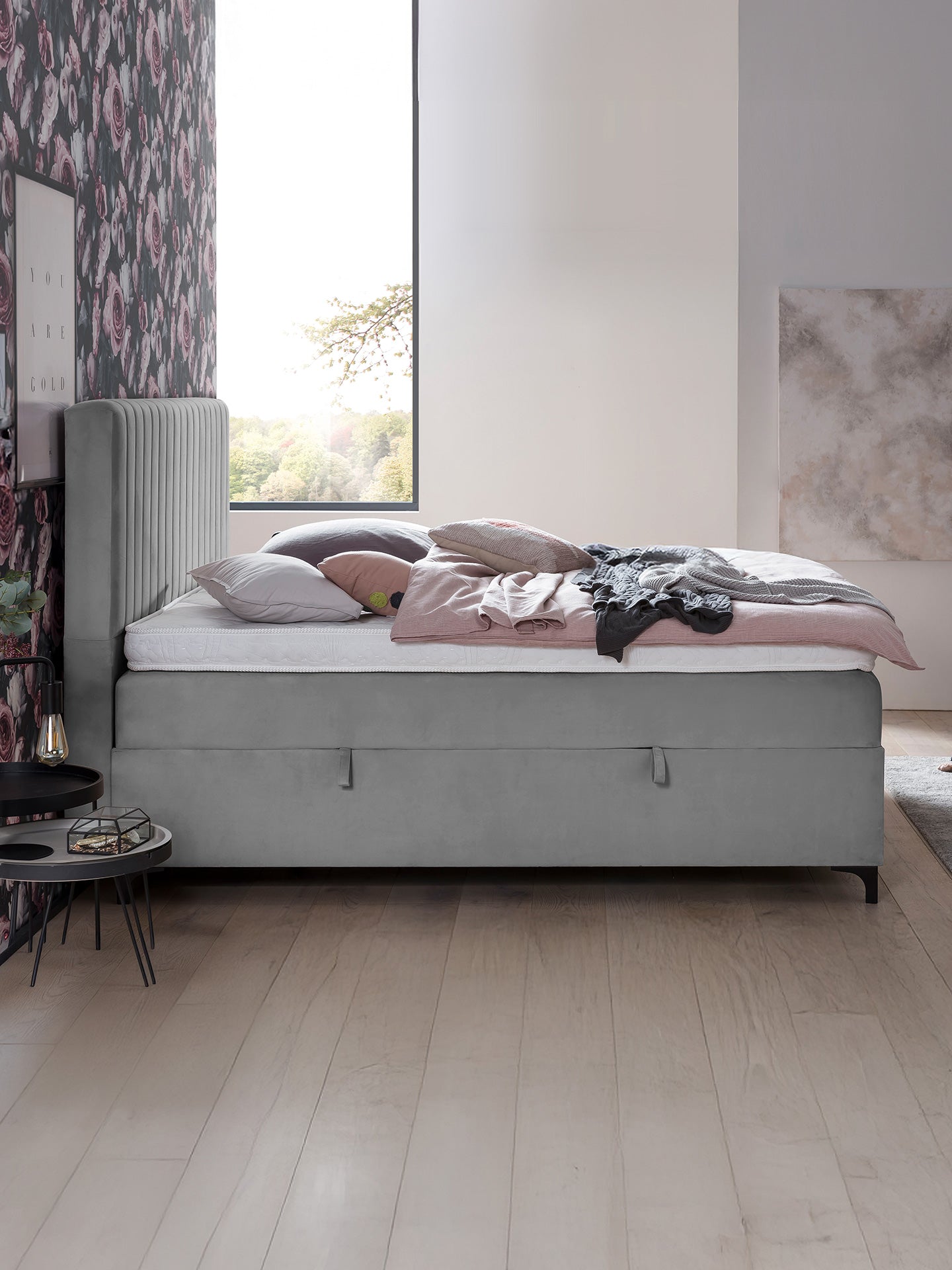 Velours Boxspringbett mit Stauraum Grau PARIS